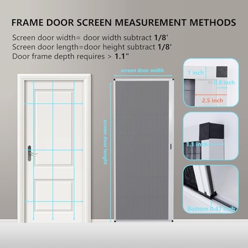 No-Drilling Retractable Screen Door, Folding Sliding Screen Doors with Aluminum Frame for Patio French Front Door Bedroom kitchen, Custom Screen for Single/Double Door, Customize Size, White