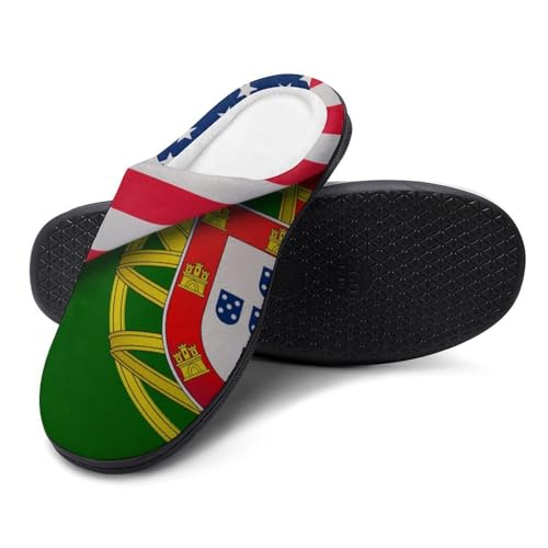 United States And Portugal Flags Women's Cotton Slippers Indoor Outdoor Slip-on Warm House Shoes with Anti-Skid Rubber Sole3