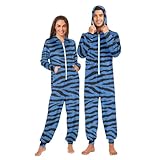 zyrtty Adult Onesie Pajamas for Men Women Blue Tiger Black Animal Print Costume One-Piece Hooded Sleepwear Jumpsuit M