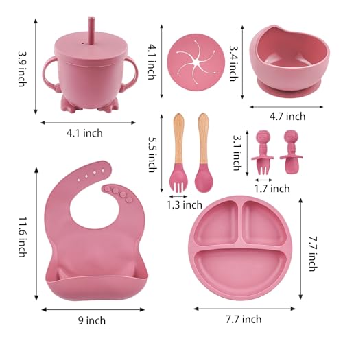 Image of 8 Pcs Silicone Baby Feeding Set | Suction Plate & Bowl | Cup, Spoon & Fork | BPA Free