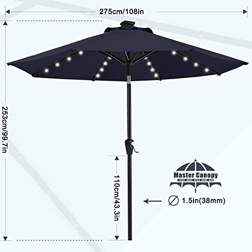 Image of MASTERCANOPY 9ft Patio Umbrella with Solar Lights, Navy Blue