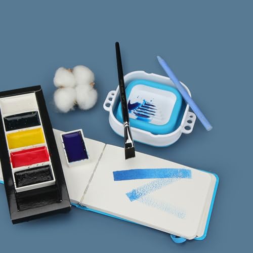 Image of 1pc Silicone Paint Brush Cleaner Bucket, Portable Folding Watercolor Cup for Artists, Beginners, and Decorative Painters (Blue)