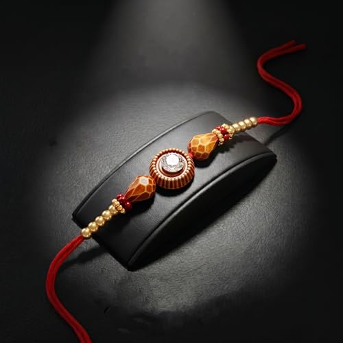 Image of Lucky Jewellery Designer Rakhi for Brother with Crystal Centerpiece | Complete Rakhi Set with Roli, Chawal (19-S8R1-PIO798)