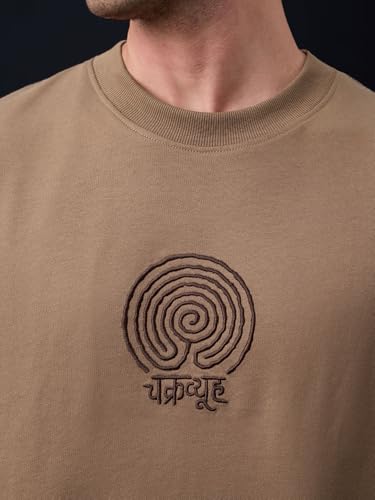 Image of The Souled Store Samsara Men and Boys Short Sleeves Round Neck Grey Graphic Printed Cotton Super Oversized T-Shirts