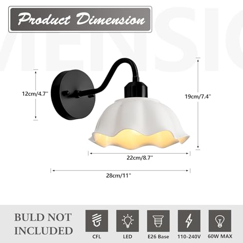 Image of Black Bathroom Wall Sconces Set of 2 Modern White Milk Glass Wall Light Fixtures Farmhouse Living Room Wall Mounted Lights Vintage Bedroom Hardwired Vanity Wall Lamps Set of Two MWL02-2BK