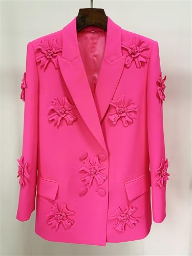 Womens Blazer Coats Notched Long Sleeve Double Breasted Jacket Flower Appliques Wedding Party Long Blazers2