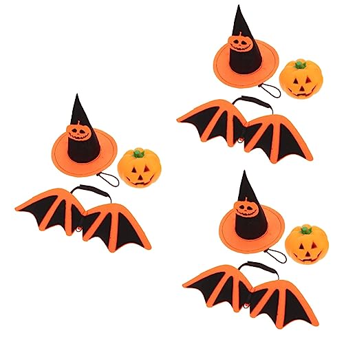 Mipcase 3 Sets Pet Bat Wings Witches Hat Pumpkin Decor Cosplay Costume Halloween Cat Costume Dog Halloween Costume Dog Toys For Small Dogs Cosplay Pumpkin Decor Cat Accessory Kitten Supply #TOP26