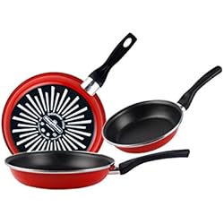 Paella Vitrificada Set 3 Sarténes, Acero esmaltado vitrificado, Rojo, 18/20/24 cm