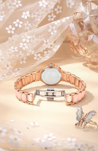 Image of Giordano Flower Case Watch for Women with Crystal-Studded Bezel, Diamond Hour Markers & Dual Tone Stainless Steel Strap