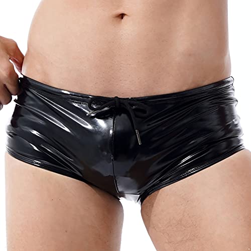 Men's PVC Leather Wet Look Drawstring Shorts Hot Pants Low Rise Hipster Trunks Swimwear2
