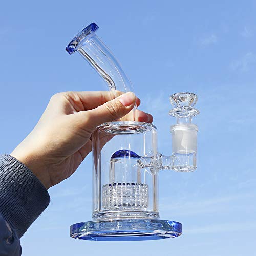 The7boX Pipe à eau épaisse en verre fumé bleu avec percolateur 18,8 mm