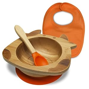 Panda-Amanda | Natürliches Kindergeschirr aus Bambus mit Schüssel, Löffel und Lätzchen | Geschenk zur Geburt | Saugnapf…