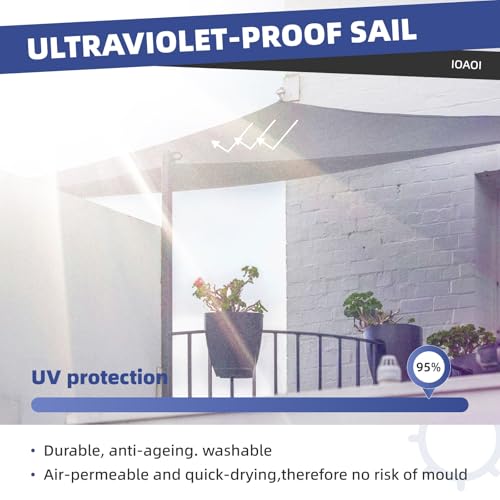 IOAOI Waterproof Sun Shade Sail 2x2M, 95% UV Block Rectangle Awning Canopy, Rectangle Shade Sails Garden Canopy with Free Rope, Square Sun Sail for Outdoor, Patio, Balcony, Pergola-Light Grey - Image 4