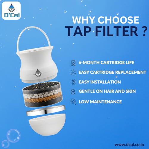 Image of D'Cal Tap Filter for Hard Water | Affordable Water Softener for Home | Reduces Hair Fall & Skin Issues | Filter for Tap | for Borewell /Tanker Water | Easy refill cartridge |