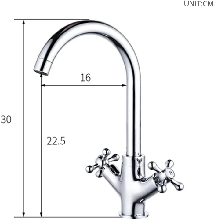 for Bar Farmhouse Commercial, Double Handle Faucets, Kitchen Sink Rotatable Spout Faucet, Hot Cold Water Mixer Rotatble Style Brass Tap