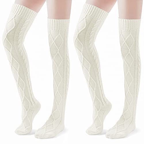 Image of Pcavin Thigh High Socks for Women, Long Cable Knit Over Knee Boot Stockings | Extra Long Fit, Cable Knit Texture, Warm Thick Knit, Winter Boot Socks, Cozy Leg Warmers, Sweater Sock Style