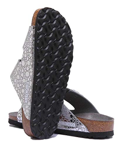 Image of Birkenstock Women's Heels Open Toe Sandals, Silver Metallic Stones Silver Gray Metallic Stones Silver Gray, 7.5 Narrow