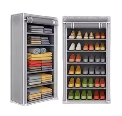 Storage Cabinet for Shoes Built with Vertical Sections for Tidy Hallway Arrangement Gray-image-48