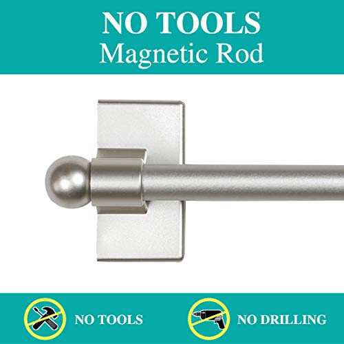 Turquoize TQMAGROD2/01/1628NICKEL 2 Pack Magnetic Curtain Rods For Metal Doors With Adjustable Length,Extends From 16 Inch To 28 Inch Magnetic Cafe Curtain Rod, Easy Installation For Any Steel Spaces, Nickel thumb #2
