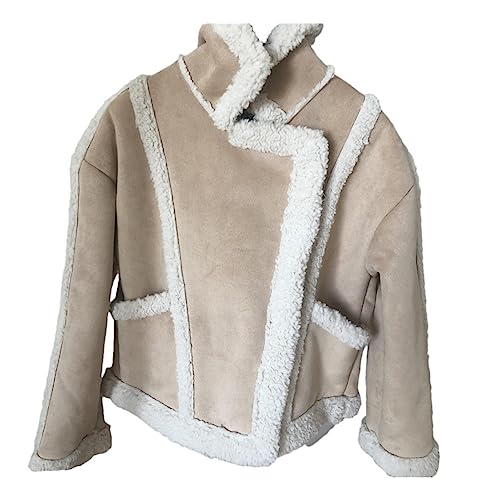 Veste polaire courte pour femme en patchwork de lambswool chaud