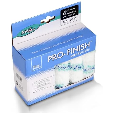 Axus Decor Pro-Finish Roller Medium Pile, Blue, 10 Pack - 4 Inch, Ultra Fine Finish, Mini Roller Sleeves for Smooth Painting, Compatible with (6mm Rod), Professional Paint Sleeves, Painting Tools Cover