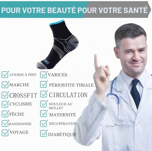 8 Paires Chaussettes de Compression pour Homme et Femme, de chaussettes de compression chaussettes fasciite plantaire pour Cyclisme Fitness Voyage Fitness Running Circulation Voyage en avion – vue 7