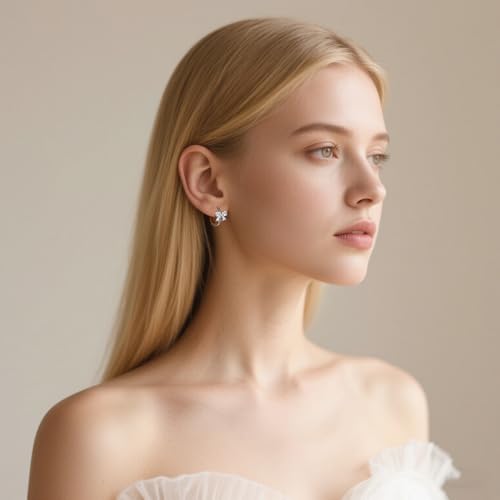 Reffeer Solid 925 Sterling Silver CZ Bow Hoop Earrings for Women Teens Cute Bow Earrings Huggie3