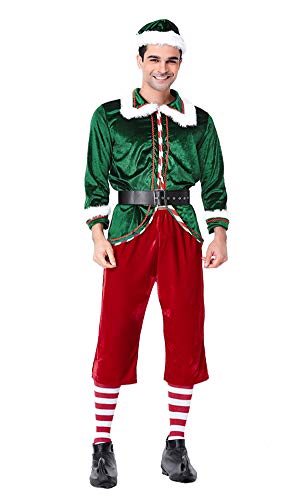 yolsun Men's Santa's Elf Costume, Deluxe Cosplay Dress for Chrismas Party (L, EIF)