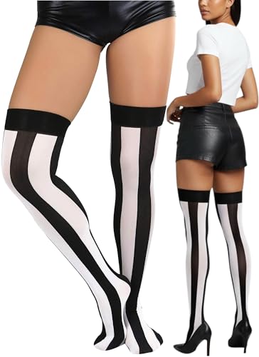 Image of ToBeInStyle Women's Novelty Vertical Spiral Striped Thigh High Stockings