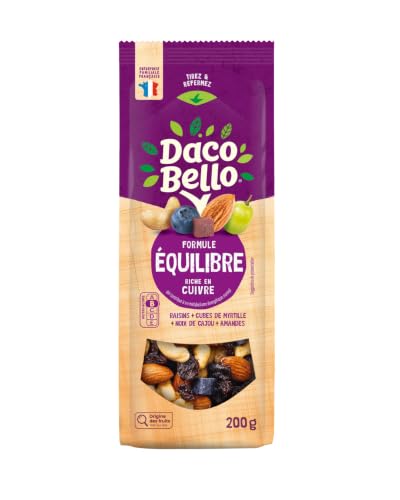 DACO BELLO - Formule Equilibre - Mélange fruits secs & fruits séchés - Riche en cuivre - Sachet de 200g