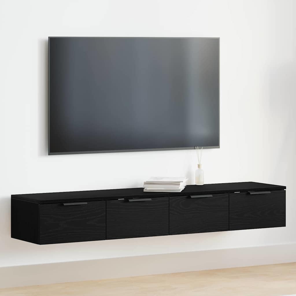 Wandregal Schwarz 2 Stück Holzwerkstoff 136x30x20cm Modernes Schweberegal mit 25kg Tragkraft für Wohnzimmer Küche und Badezimmer
