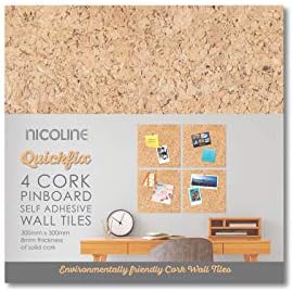 Nicoline PB-SA/W Self Adhesive Cork Pin Board Tiles - Noticeboard Messages - 4 Pack, Light Brown, 30 x 30 centimetres
