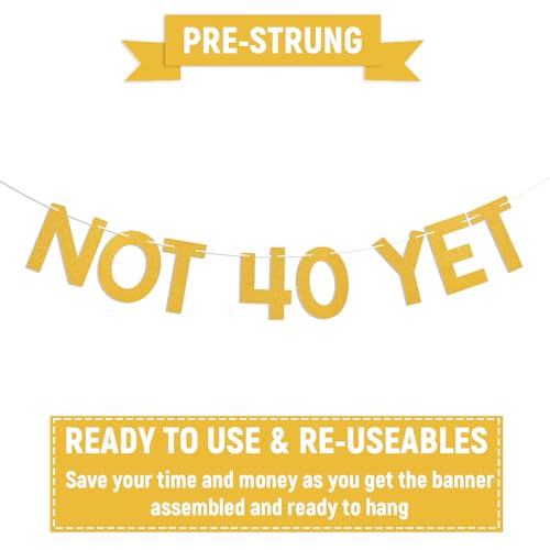 Image of Not 40 Yet Banner - Last Year In My 30s Banner, Happy 39th Birthday Sign, Cheers to 39 Years,Funny 39th Birthday Party Decorations Gold Glitter