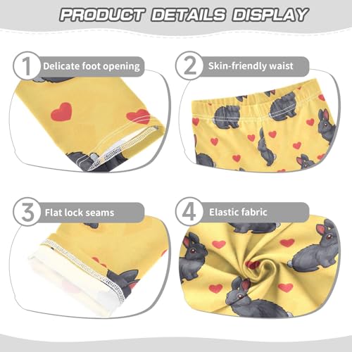 Gray Rabbit Love Pattern Girls Leggings Ultra Soft Compression Yoga Gym Pants for Kids 4-10T3