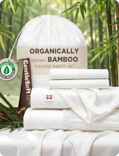 Bedsure 100% Organically Grown Bamboo Viscose Queen Sheet Set | Cooling Bedsheets for Hot Sleepers | Luxury Silky Soft PureWoven | 18' Deep Pocket with Corner Straps | Oeko-Tex Certified [White]