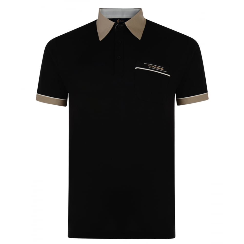 Gabicci Mens Classic Jersey Polo Shirt Contrasting Collar & Cuffs (G00X62), Black - XX_Large