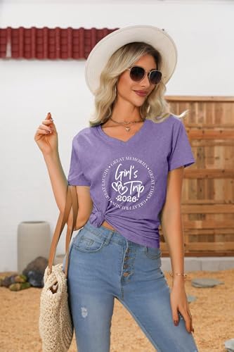 Image of Girls Trip 2026 Shirts for Women Girls Trip Shirts Vacation Travel T-Shirt Short Sleeve Summer Beach Matching Tee Top