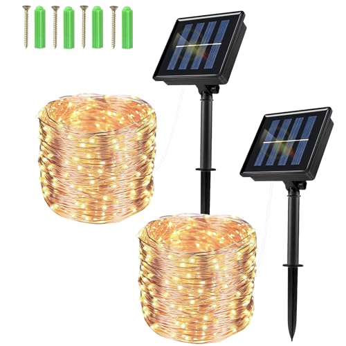 Solar Fairy Lights Outdoor Garden, 2Pack 240 LED 24M/92FT Solar Lights Outdoor Garden Waterproof, 8 Modes String Light for Patio Yard Party, Balcony, Wedding, Trees, Fence (Warm White)