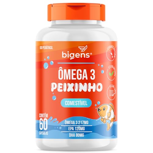 Ômega 3 Peixinho, Concentrado em EPA e DHA, Sabor laranja, 60 Caps Mastigáveis, Bigens