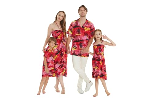 Matchable Family Hawaiian Luau Men Women Girl Boy Clothes in Sunset Red