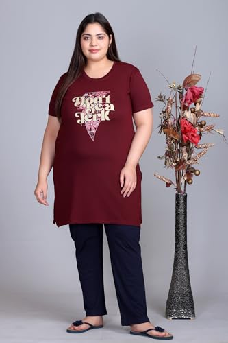 Image of In Love Women's Plus Size Graphic Printed Cotton Night Suit Set Short Sleeve