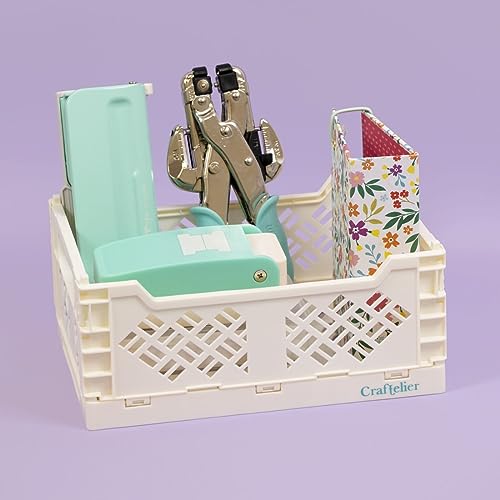 Image of Craftelier - Box for Organisation and Storage of Scrapbooking and Craft Materials | Foldable and Stackable Design | Large Size - Open Box Measures 24,5 x 18 x 10,8 cm - Colour White