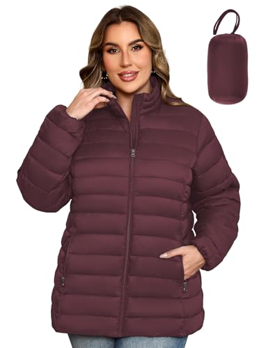 MIDNIGHTSUN Plus Size Women's Puffer Jacket Packable Lightweight Stand Collar Winter Puffer Coat