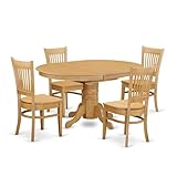 East West Furniture AVVA5-OAK-W 5 Piece Dinette Set for 4 Includes an Oval Dining Table with Butterfly Leaf and 4 Dining Room Chairs, 42x60 Inch, Oak