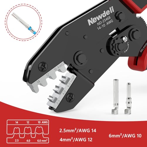 Image of Newdeli Wire Crimping Tool for Solar Connectors - AWG 14 12 10 MC4 Crimping Tool Ratchet Wire Crimper for MC4 Connector Ratcheting Crimping Plier Crimp Tool