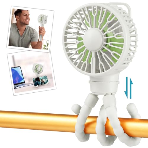 Image of snawowo Mini Portable Stroller Fan, Battery Operated Personal Small Handheld Fan with Flexible Tripod, 3 Speed Rechargeable Clip On for Car Seat Crib Treadmill Travel Camping White