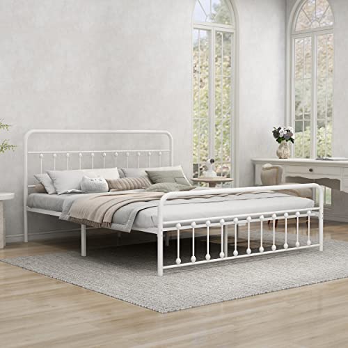 Nightell California King Metal Bed Frame with Vintage Headboard and