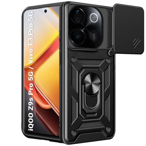 Image of AIBEX Back Cover for Vivo T3 Pro 5G / IQOO Z9s Pro 5G | D10 Tough Armor Case | Sliding Camera Shield | 360 Protection | Kickstand Ring Holder | Military-Grade Shockproof Bumper Case