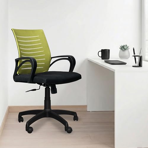 Image of Amazon Brand - Solimo Sitly Mid Back Revolving Office Chair for Work from Home, Study, and Computer Use | Heavy Duty Base | Ergonomic Mesh Design | Durable & Comfortable Seating (Green Mesh)