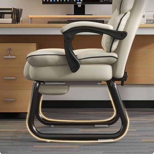 Office Chair with Headrest, Sled Base & Lumbar Support, Ergonomic High-Back Sofa Boss Chairs Without Wheels, Executive Reception Chair for Wait Room Church - Thumbnail 2